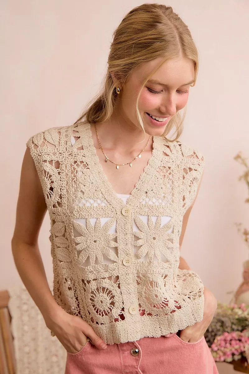 SO ME Summer Crochet Patterned Sleeveless Vest Top