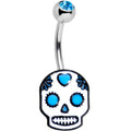 Aqua Gem I Heart Sugar Skulls Belly Ring