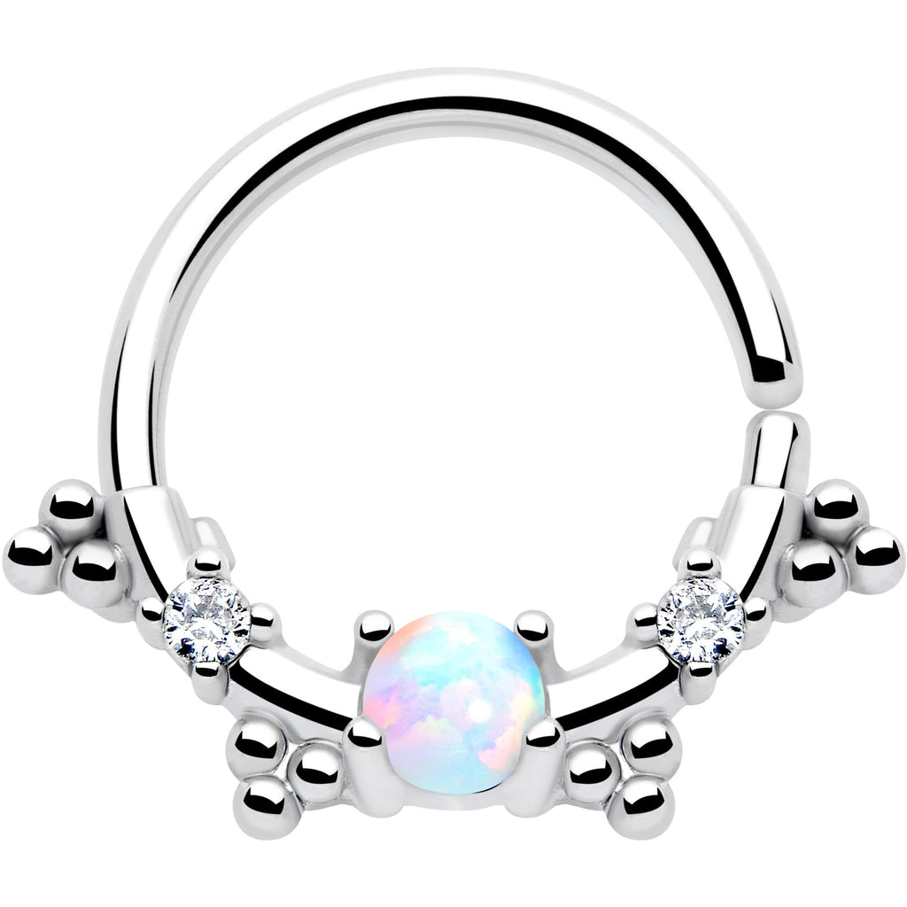 16G 3/8 White Synthetic Opal Luminous Seamless Circular Ring