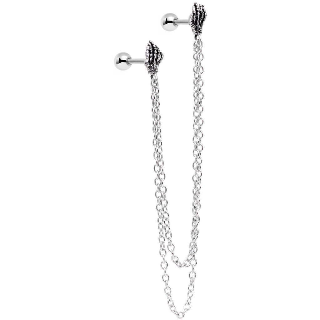 16G 1/4 Halloween Skeleton Hands Cartilage Chain Earring