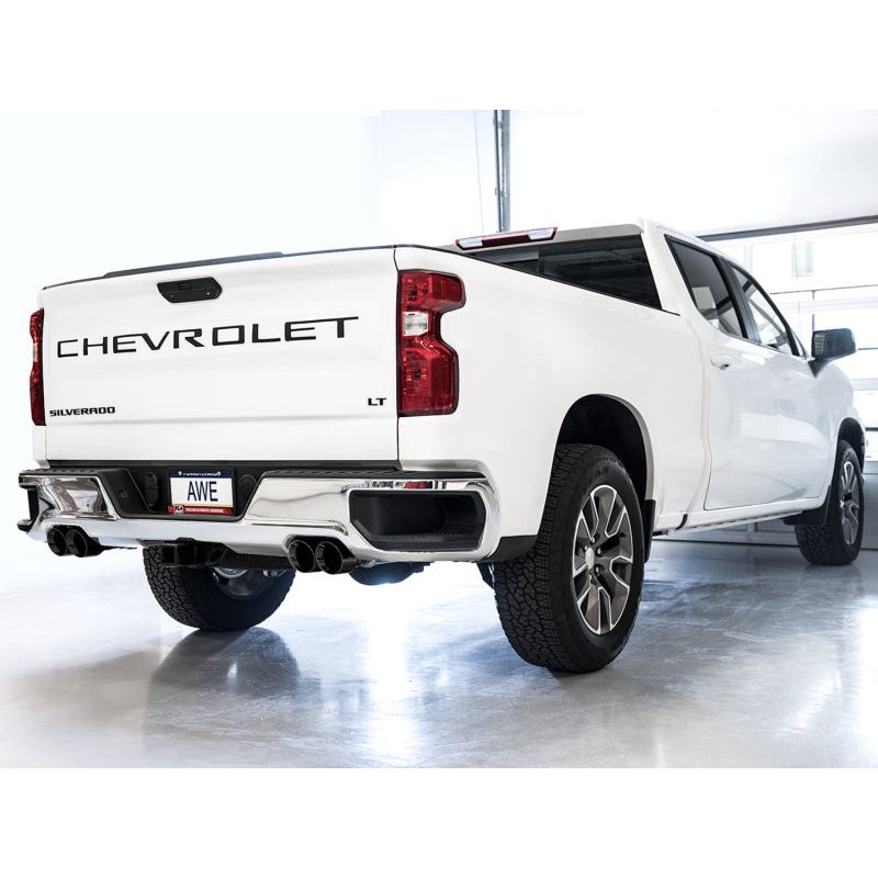 AWE Tuning 4th Gen GM 1500 5.3L 0FG Catback Split Rear Exit (w/ Bumper Cutouts) - Quad Diamond Tips