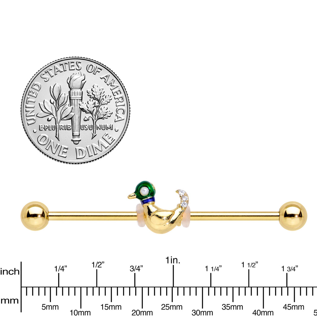 14G Gold Tone Mighty Mallard Industrial Barbell 38mm