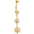 Clear CZ Gem Gold Tone Anodized Triple Heart Dangle Belly Ring