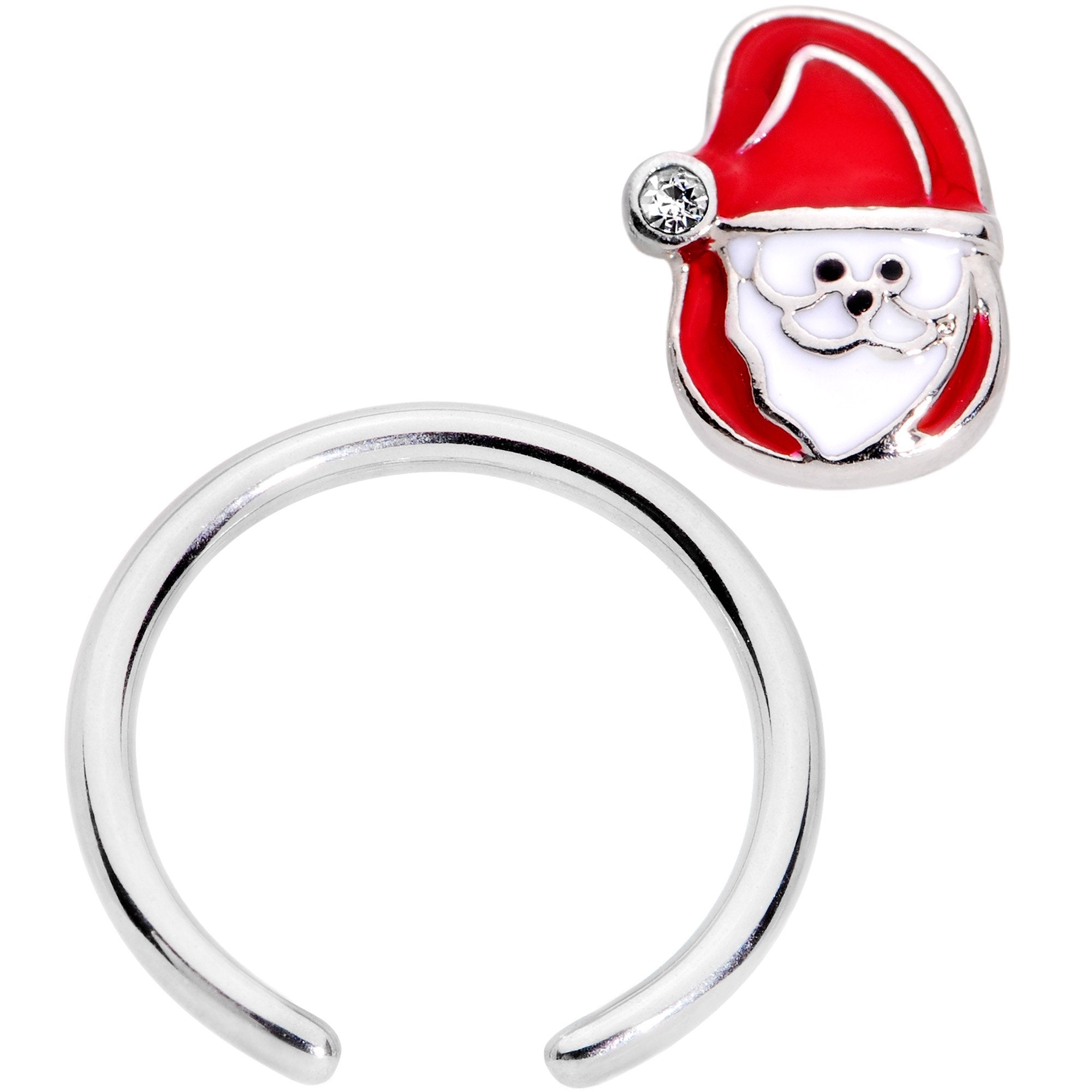16G 3/8 Clear Gem Happy Santa BCR Captive Ring