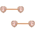 14G 9/16 Clear Gem Rose Gold Tone Heart Barbell Nipple Ring Set