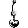 Clear Gem Black And White Cat Lover Silhouette Dangle Belly Ring