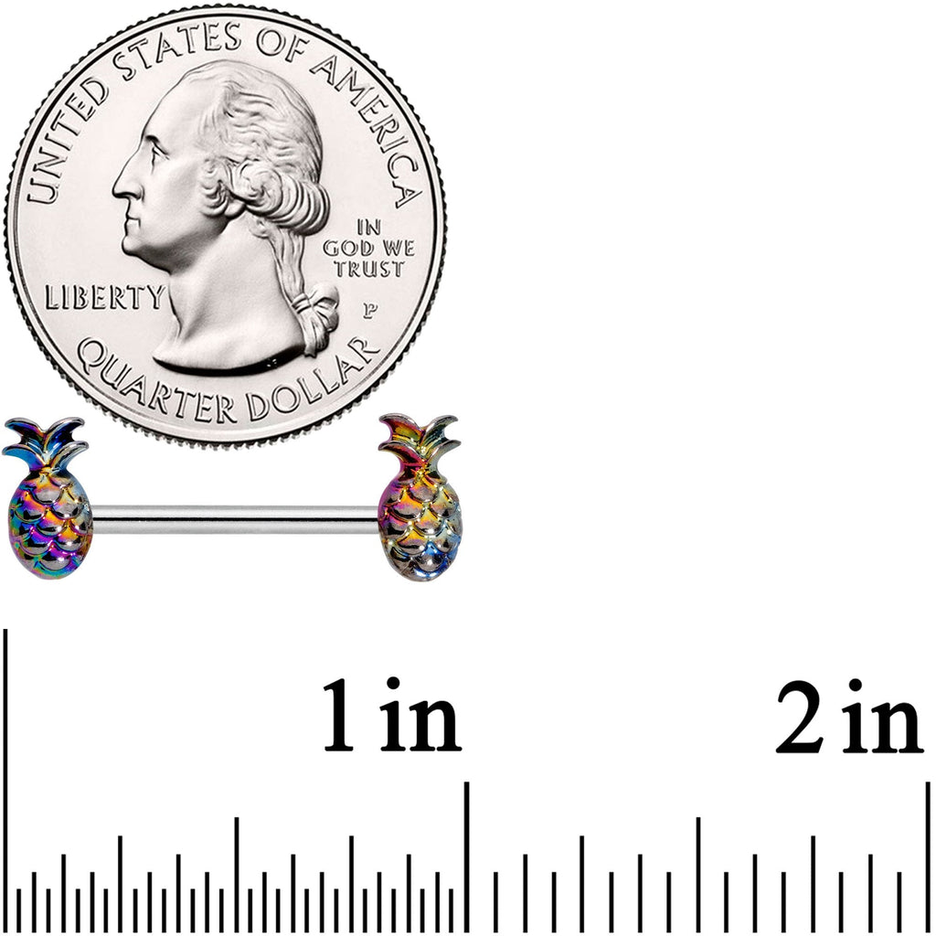 14G 9/16 Iridescent Rainbow Pineapple Barbell Nipple Ring Set