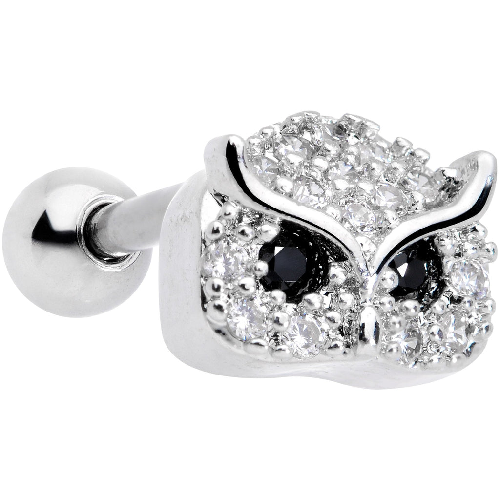 18G 5/16 Clear CZ Gem Wise Owl Cartilage Tragus Earring