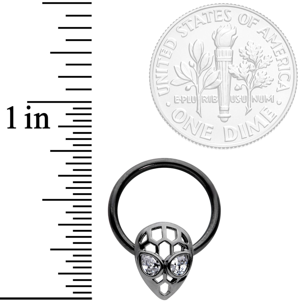 16G 3/8 Clear CZ Gem Black Openwork Alien Hinged Segment Ring