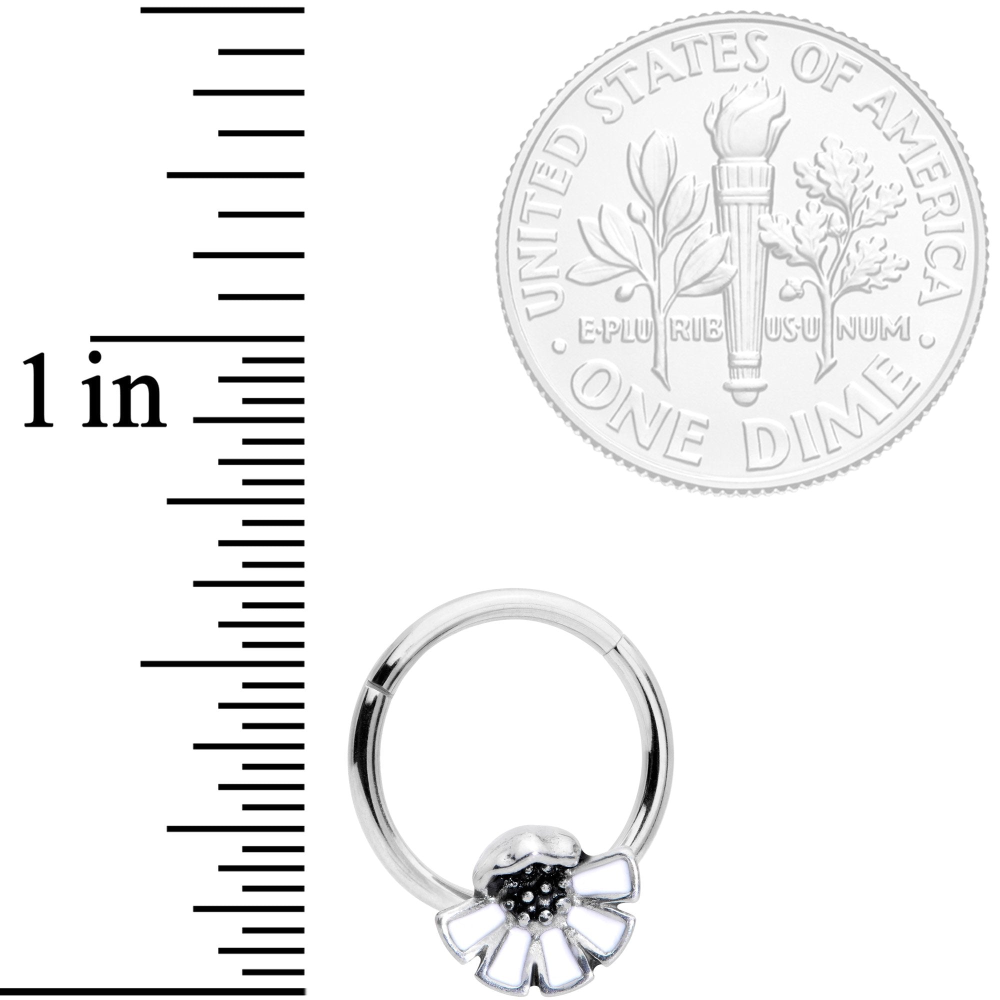 16G 3/8 White Blooming Blossom Hinged Segment Ring
