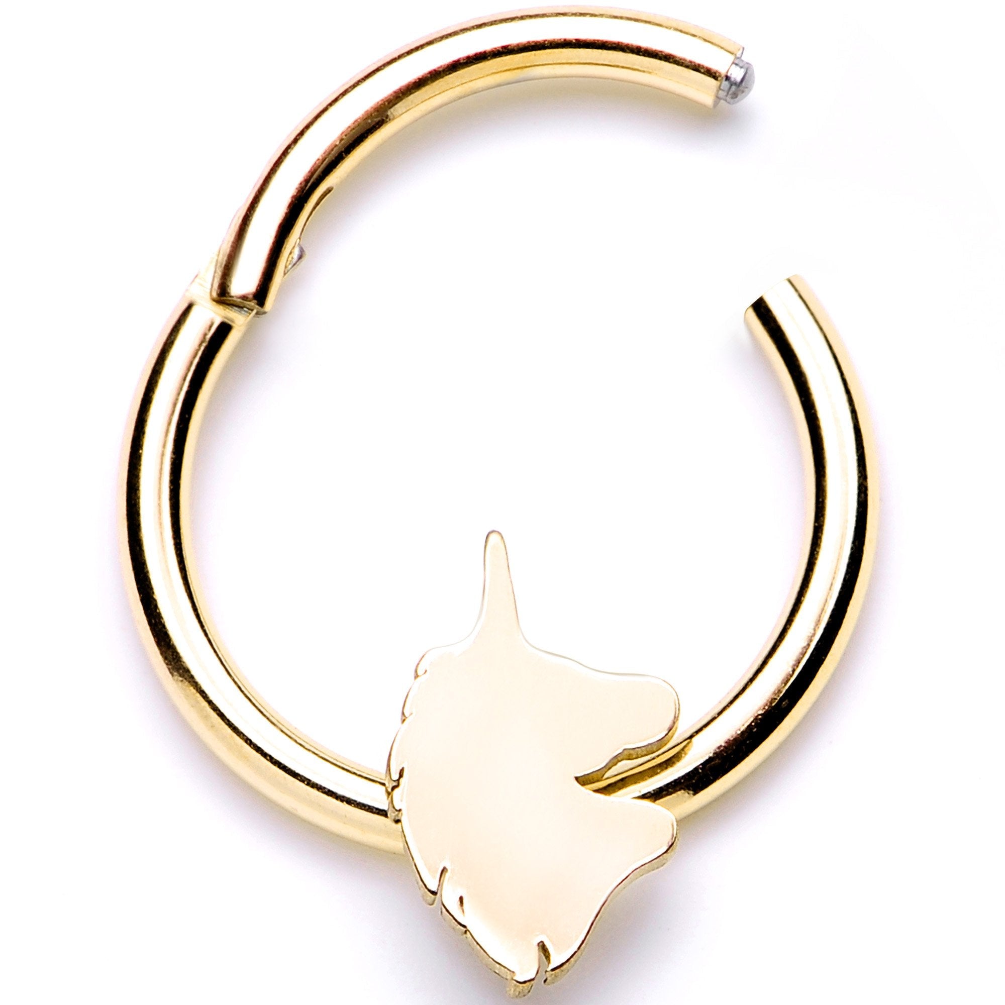 16G 3/8 Gold Tone Unicorn Hinged Segment Ring