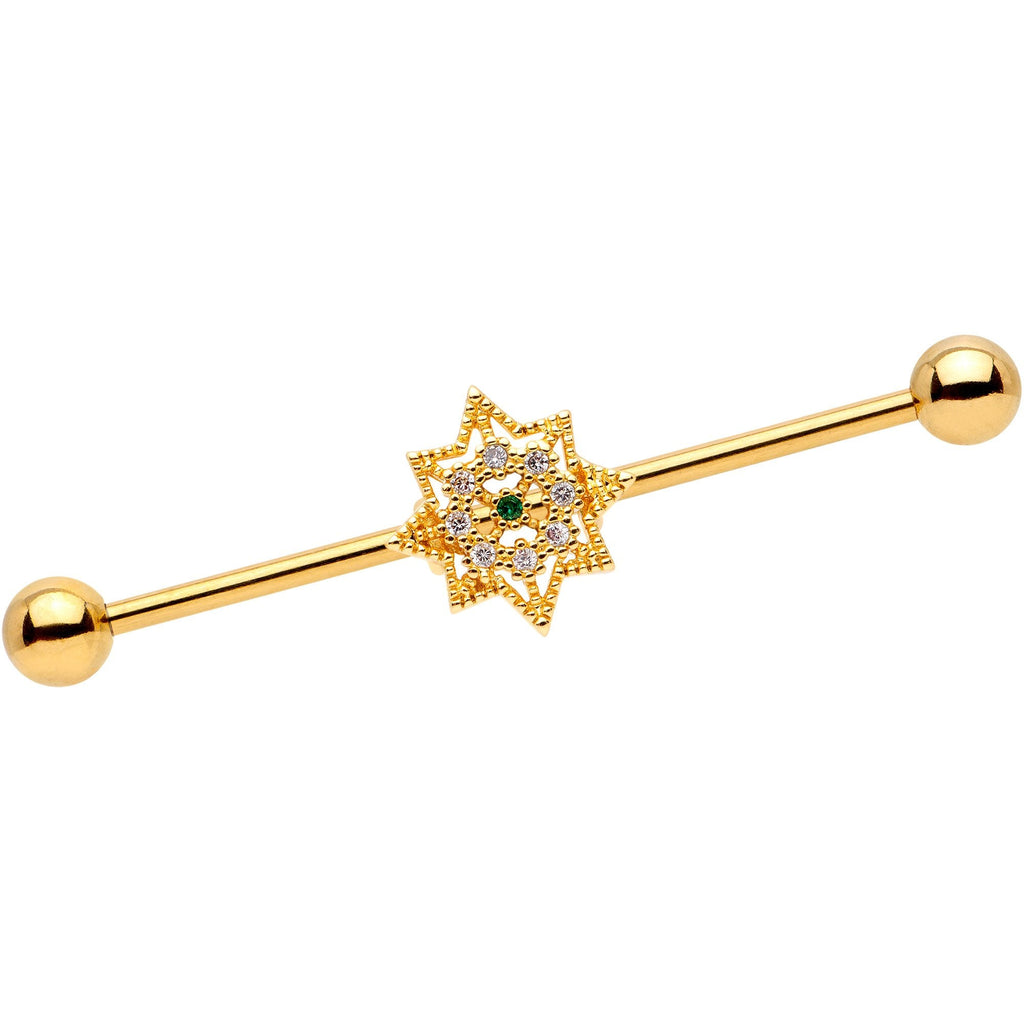 14G Clear CZ Gold Tone Elegant Industrial Barbell 38mm