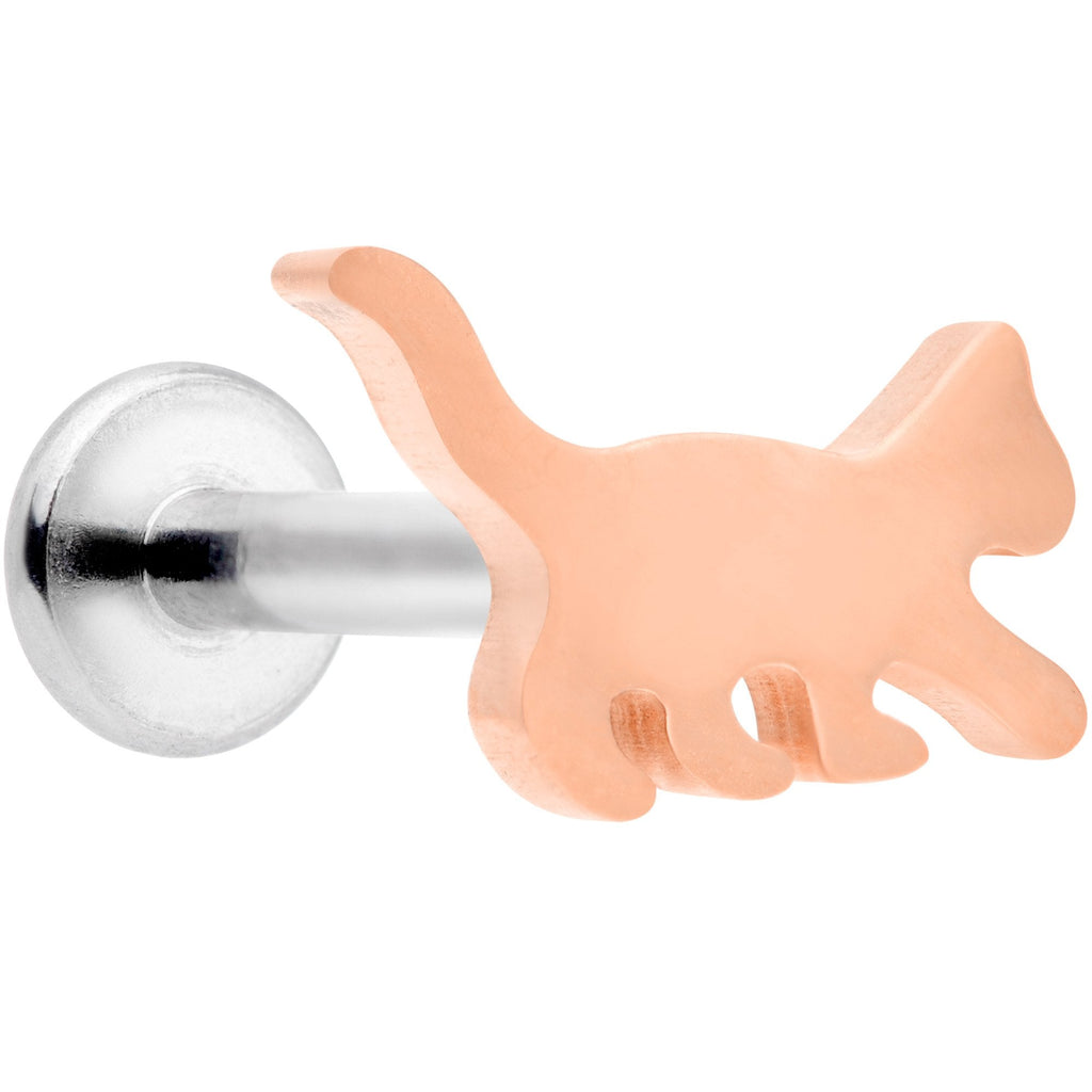16G 5/16 Rose Gold Tone Cat Internally Threaded Labret Tragus
