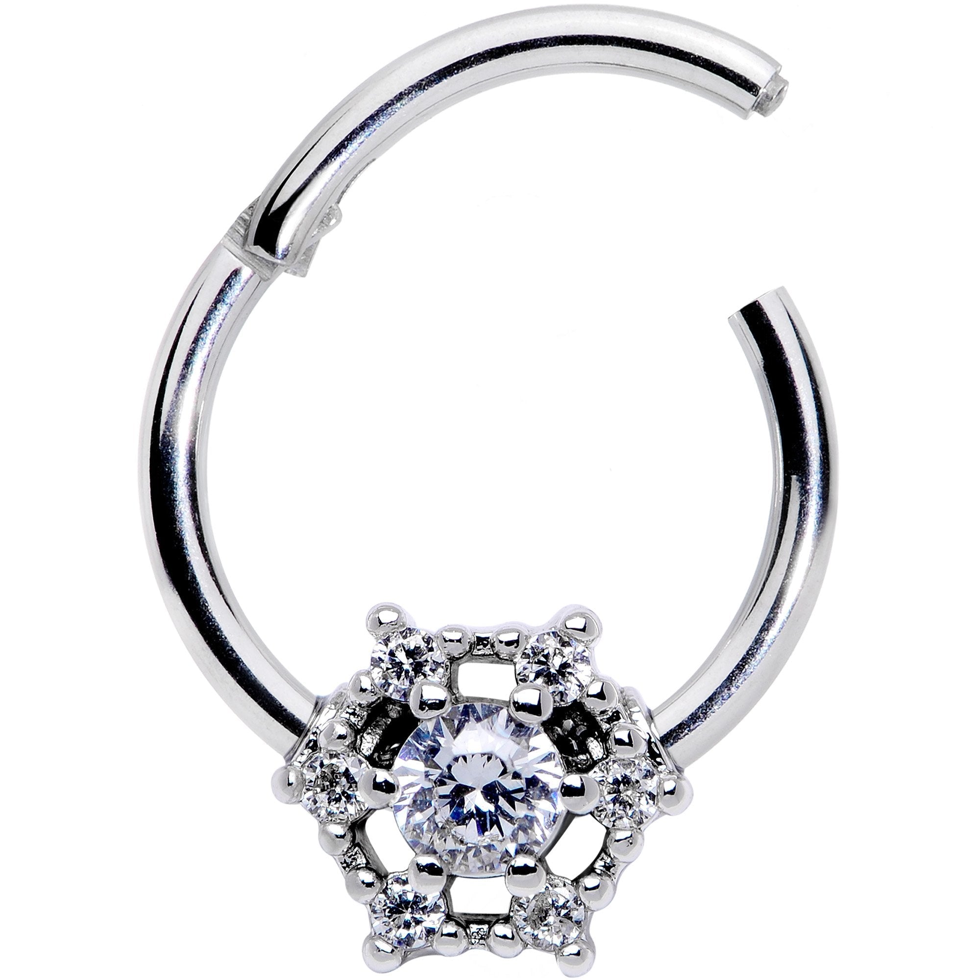 16G 3/8 Clear Gem Web of Glamour Hinged Segment Ring