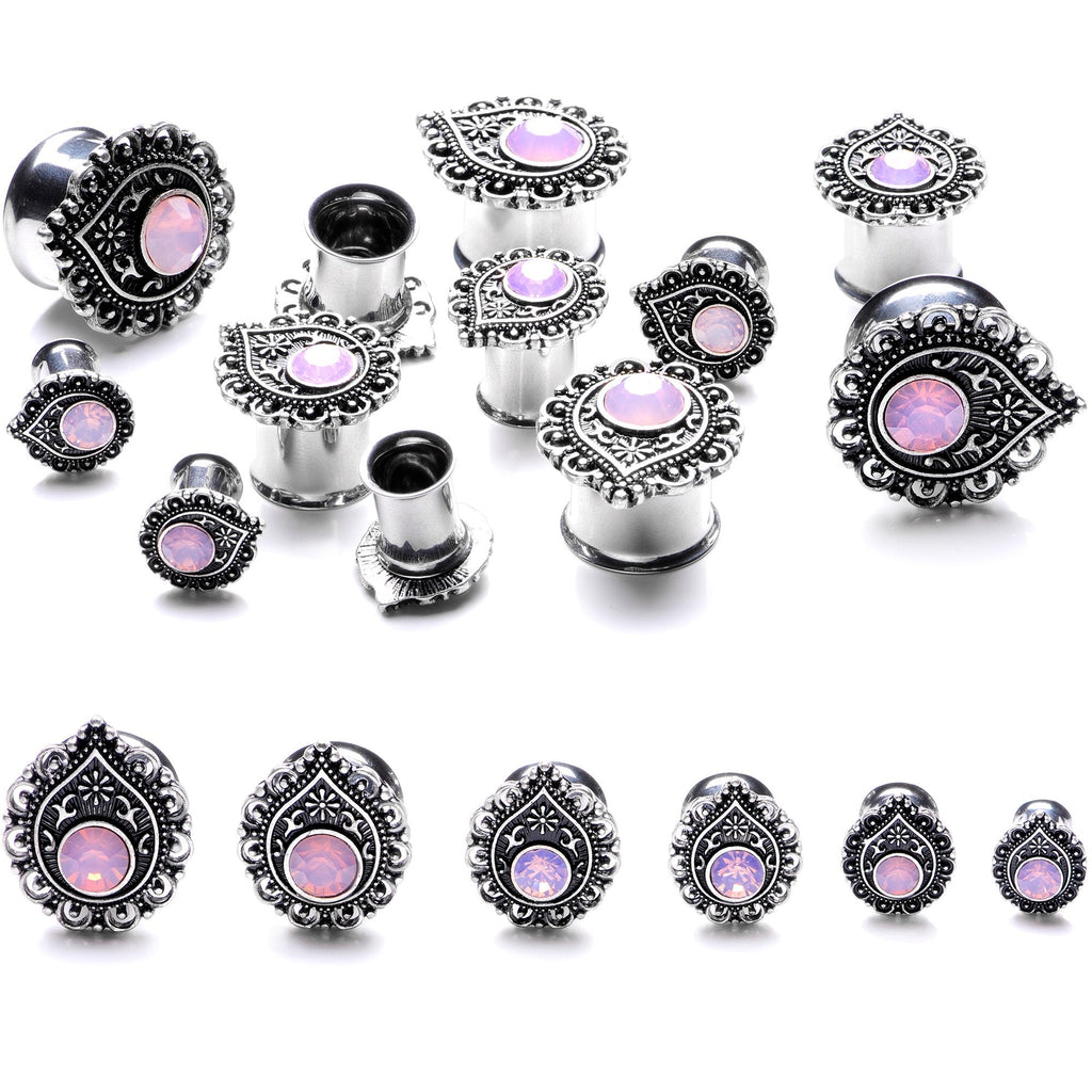 Pink Gem Exotic Teardrop Double Flare Plug Set Sizes 6mm to 16mm