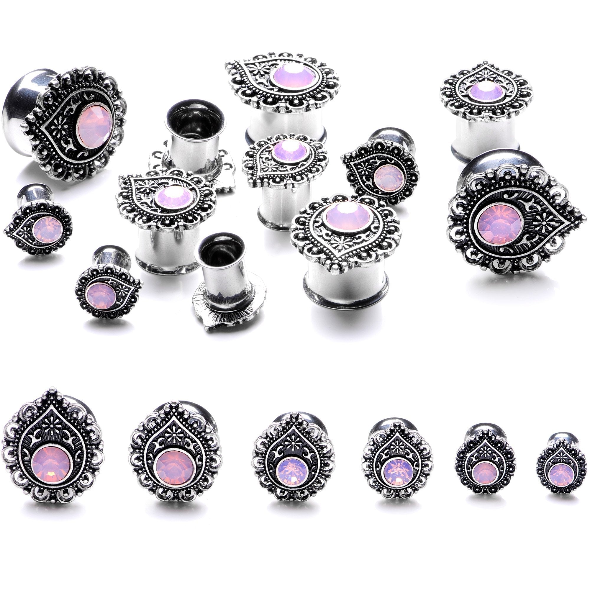 Pink Gem Exotic Teardrop Double Flare Plug Set Sizes 6mm to 16mm