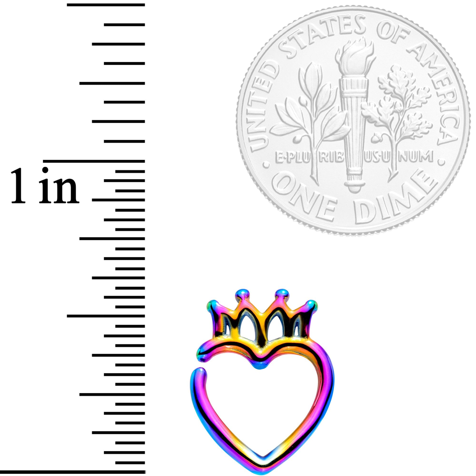 16G 5/16 Rainbow Royal Crown Heart Left Ear Closure Ring