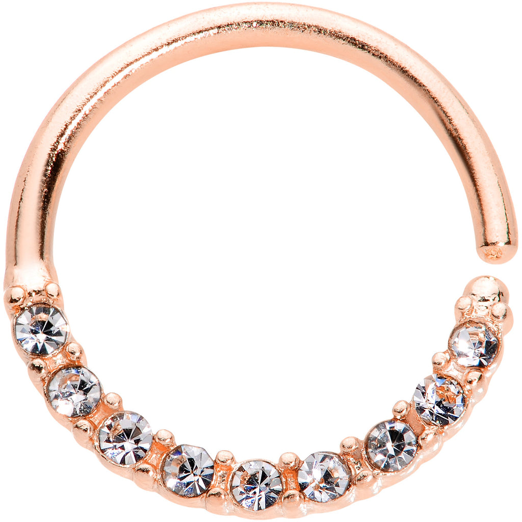 16G 3/8 Clear Gem Rose Gold Tone Elegance Seamless Circular Ring