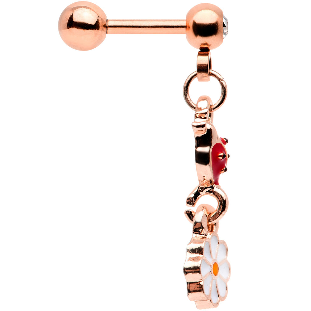 16G 1/4 Clear Gem Rose Gold Tone Ladybug Dangle Cartilage Tragus