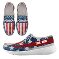 Personalized USA Flag Sneakers, Custom Stars and Stripes Loafer Shoes, Fur Lining Shoe, Pride in Comfort,FN042-24020304-4w