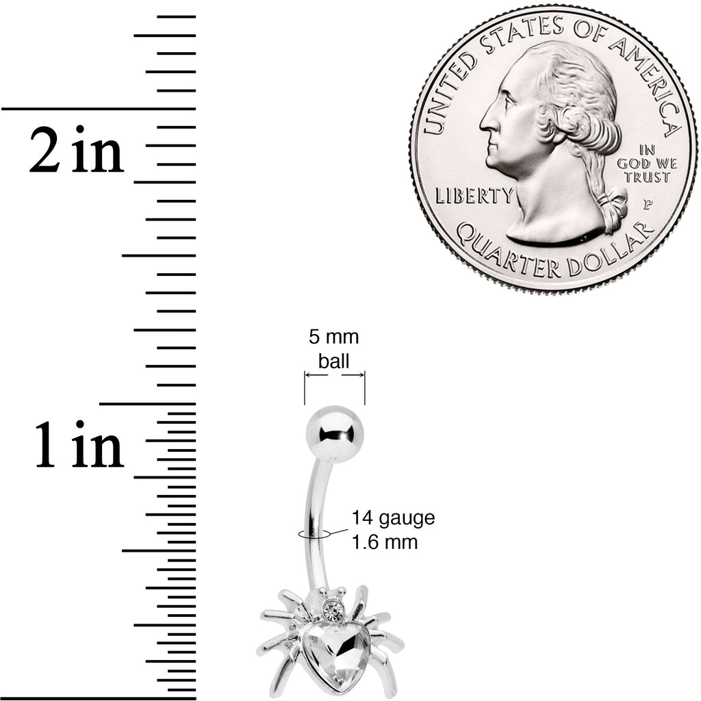 Clear Gem Halloween Heart Spider Belly Ring