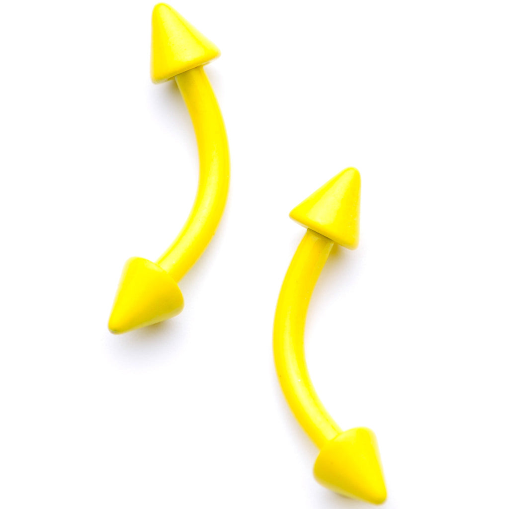 16G 5/16 Yellow Glow in the Dark Cone End Curved Barbell Set of 2