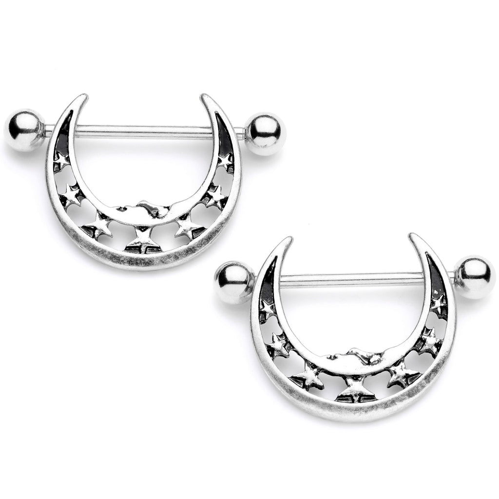 14G 7/8 Starry Crescent Moon Nipple Shield Set