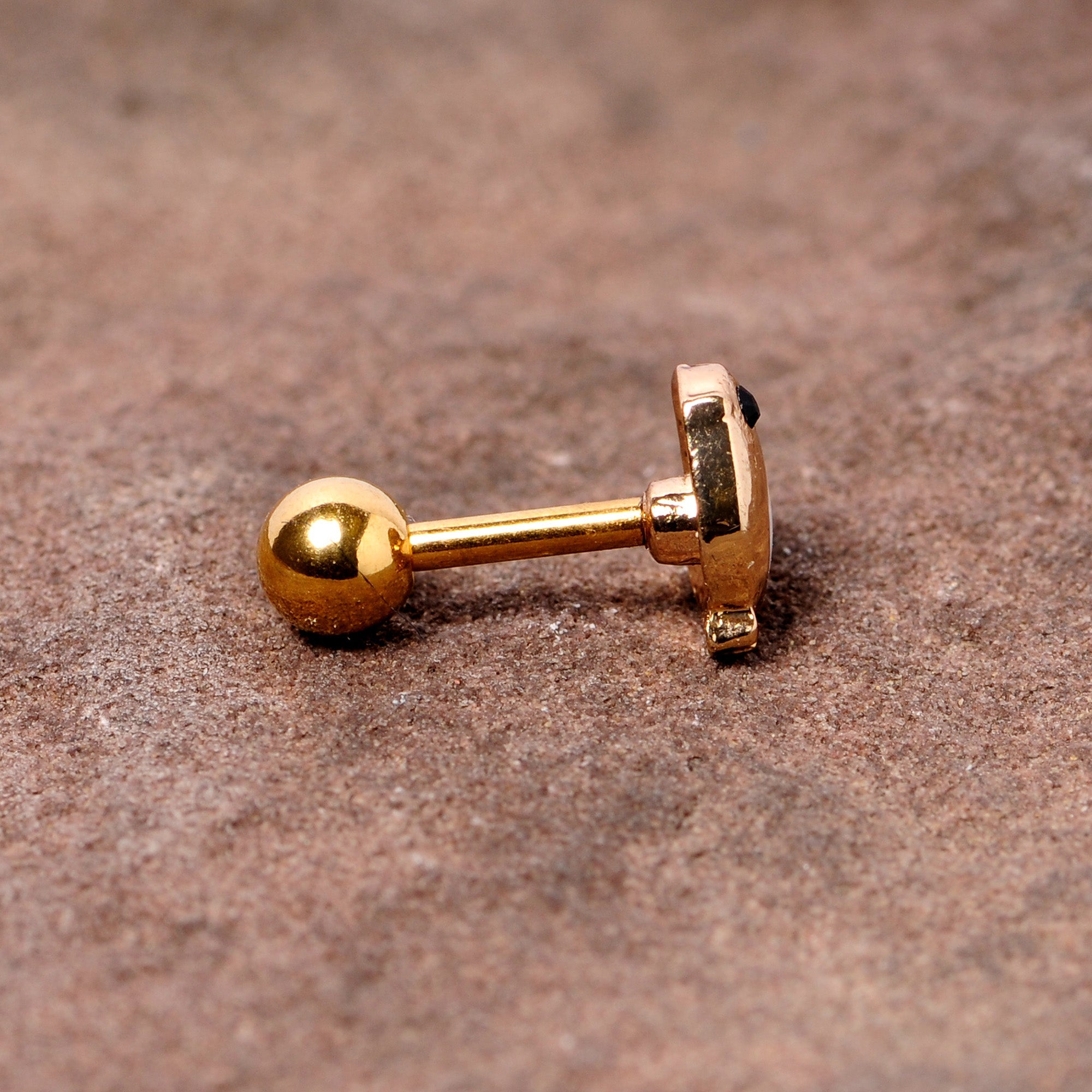 16G 1/4 Black Gem Gold Tone Baby Bird Cartilage Tragus Earring