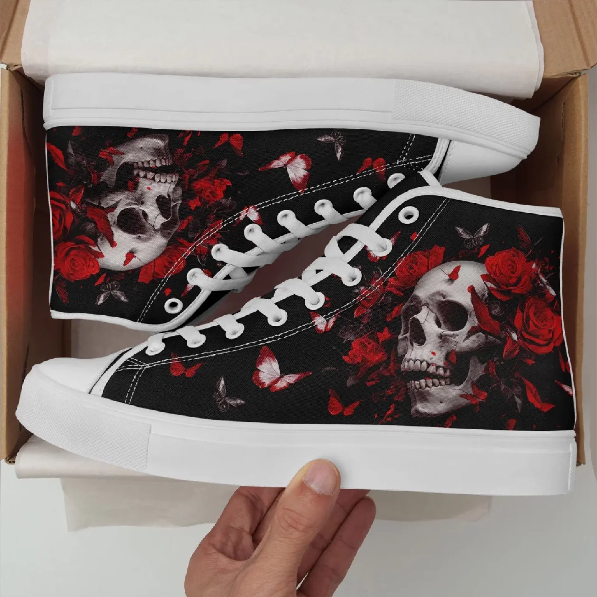 Personalized Gothic Fashion Sneakers, Custom Skull High Top Shoes, Stylish Unisex Shoes