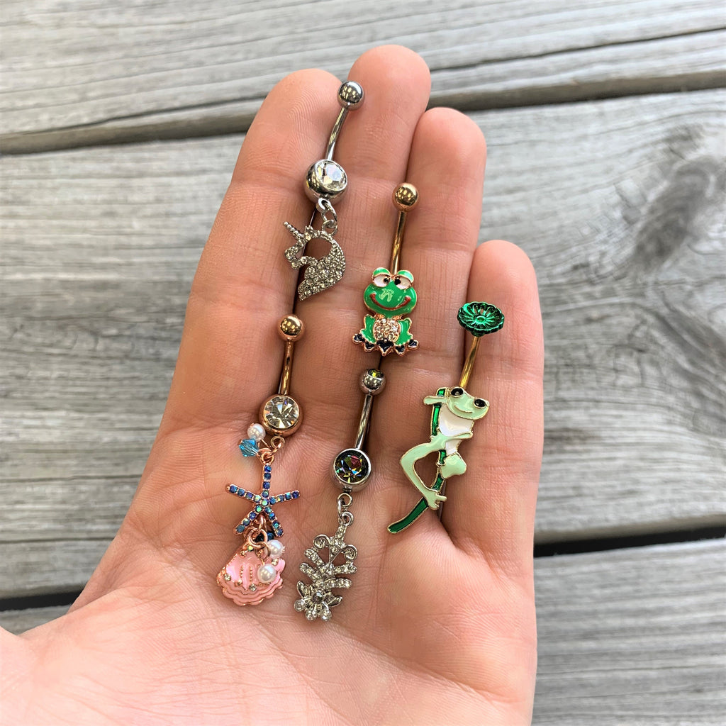 Green Gem Rose Gold Tone Green Goofy Frog Belly Ring