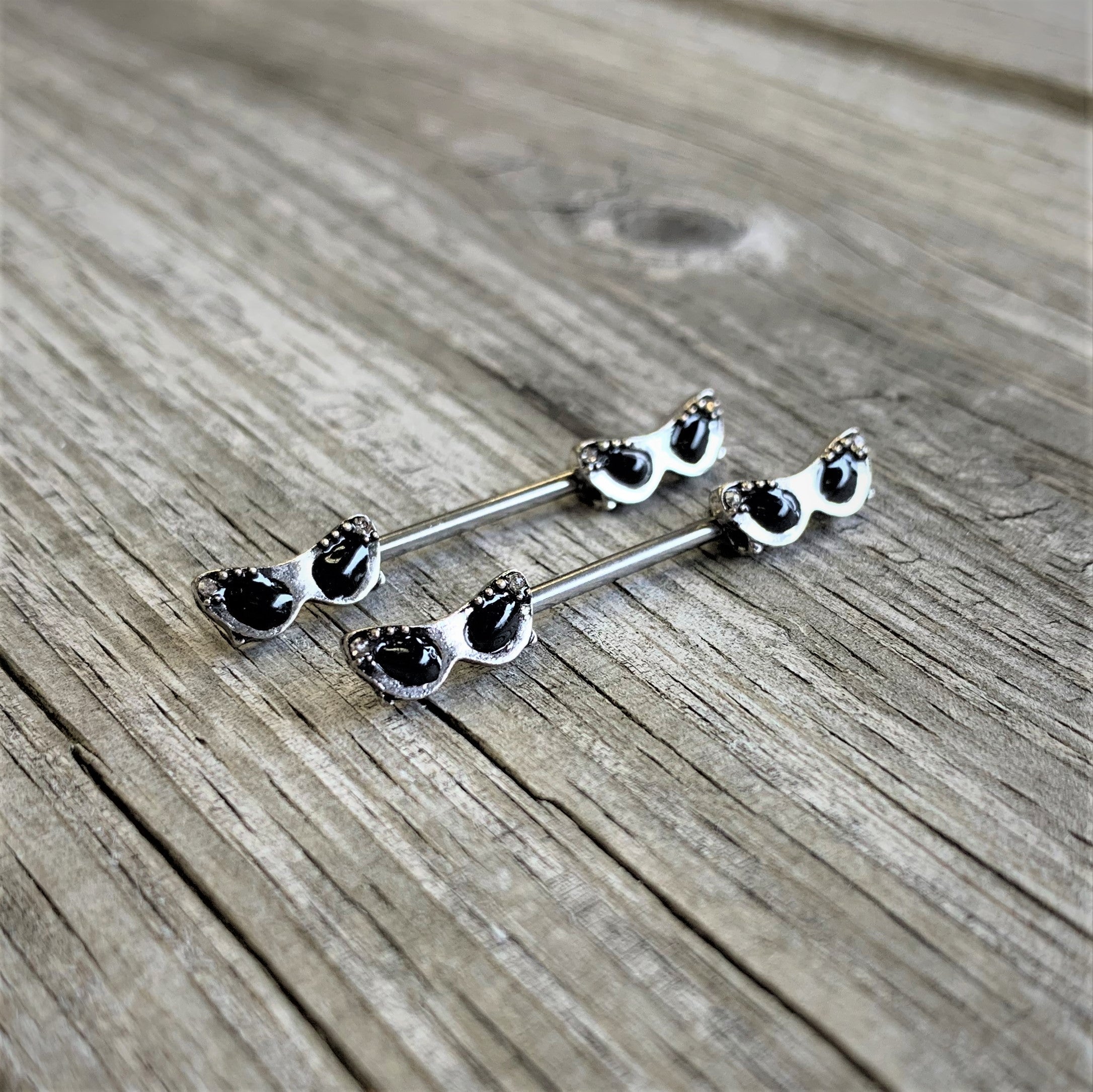 14G 9/16 Clear Gem 50s Retro Sunglasses Barbell Nipple Ring Set