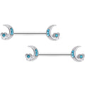 14G 9/16 Blue CZ Gem Crescent Moon Heart Barbell Nipple Ring Set