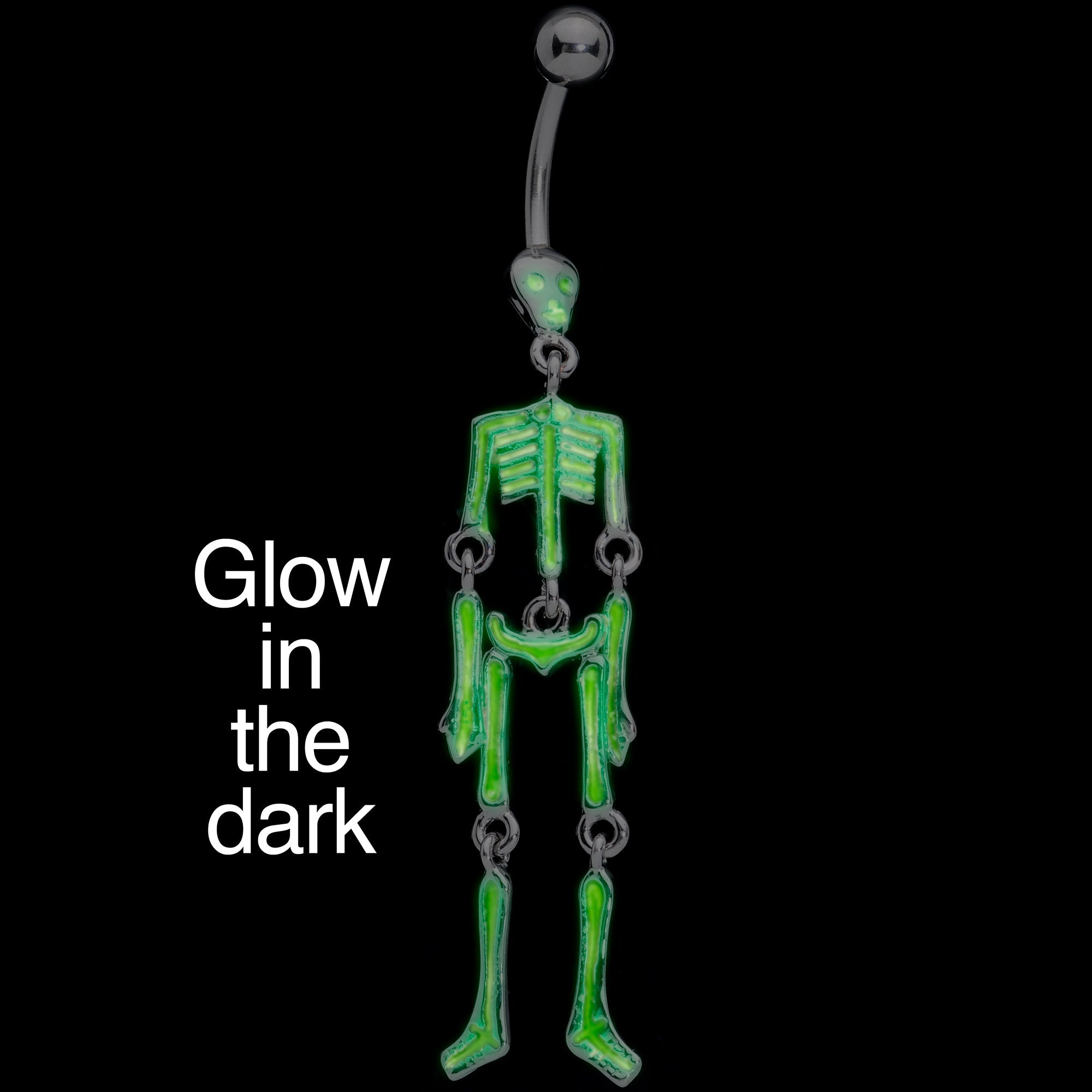 Green Hinged Halloween Skeleton Dangle Belly Ring