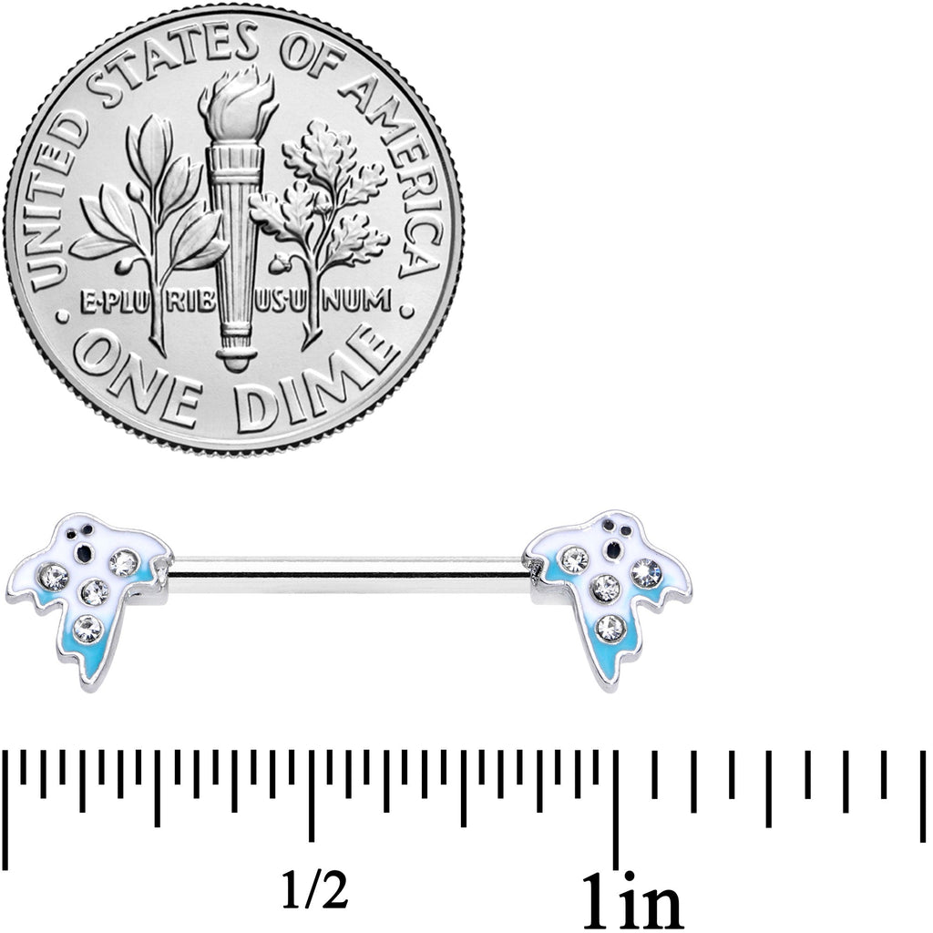 14G 9/16 Clear Gem White Ghost Halloween Barbell Nipple Ring Set