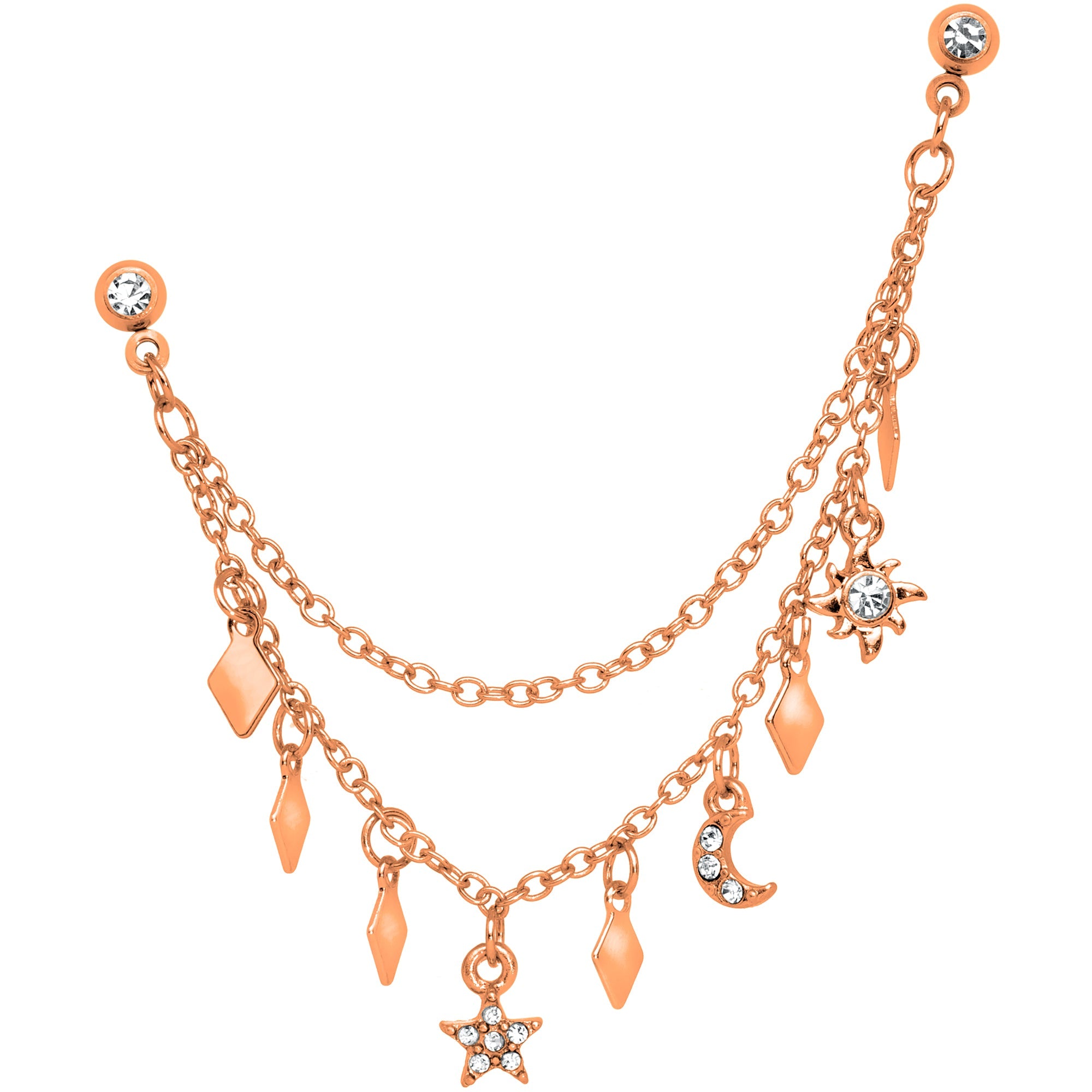 16G 1/4 Rose Gold Tone Moon Sun Dangle Cartilage Chain Earring