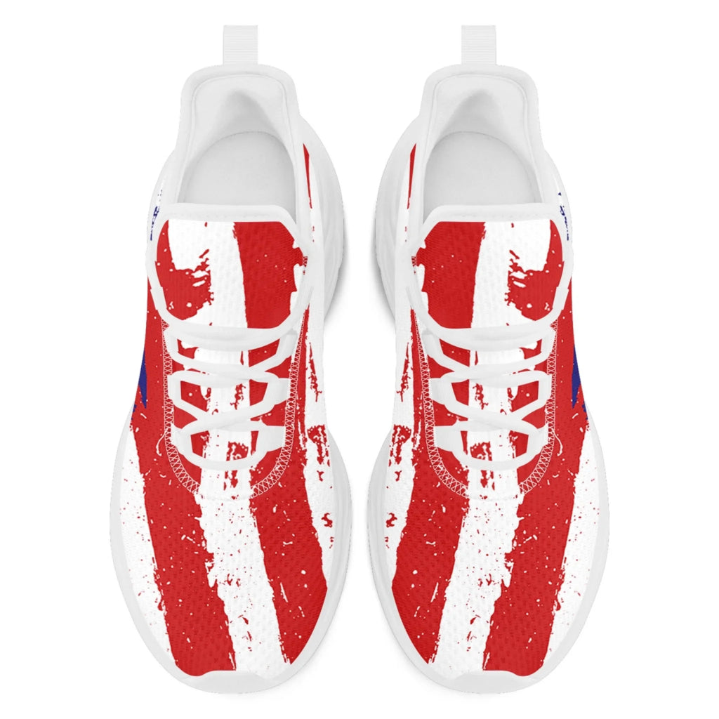 Personalized America Flag Print Sneakers, Custom Patriotic and Breathable Walking Shoes, Unisex Sports Shoes