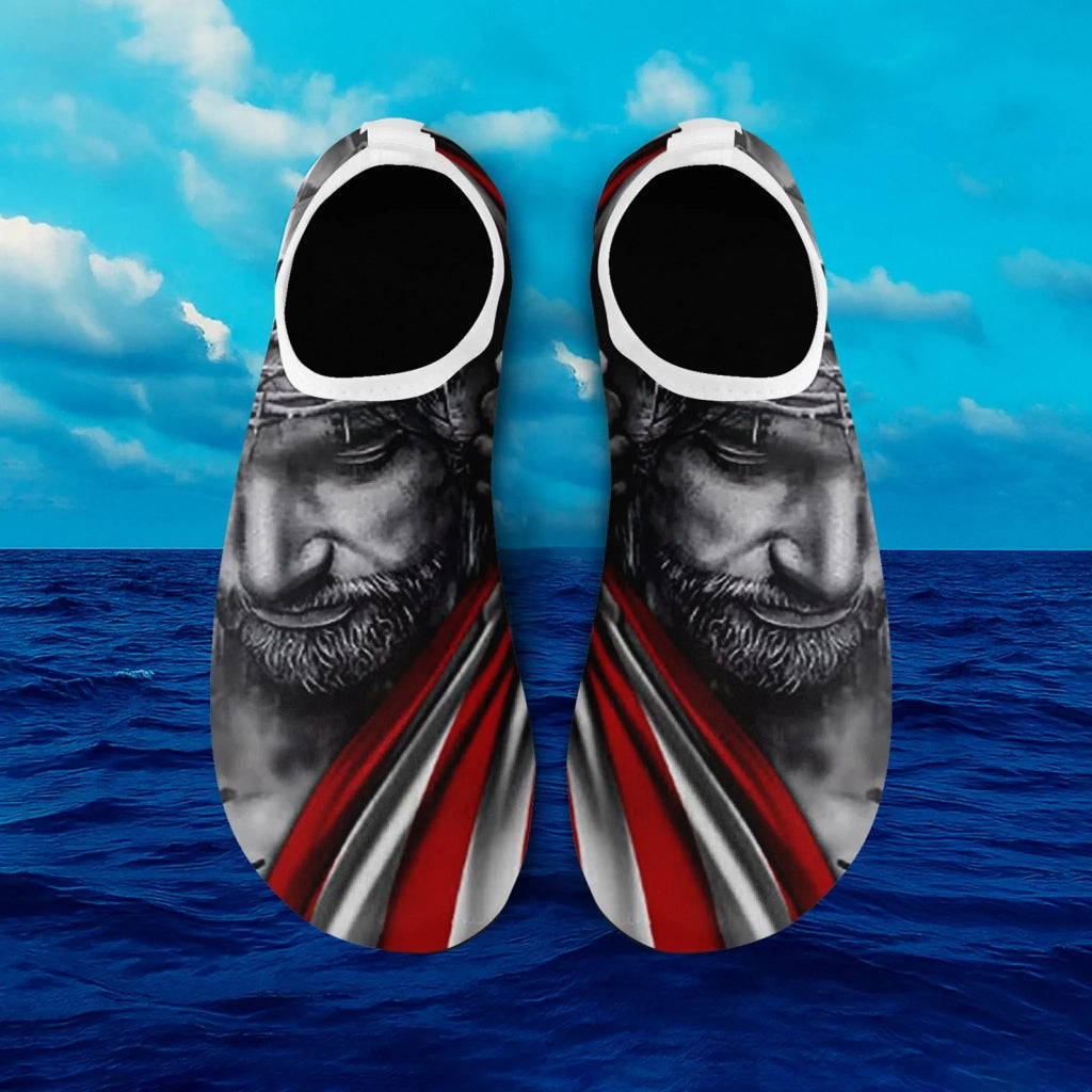 Personalized US Flag Print Water Shoes, Custom Patriotic Aqua Shoes, Best Gift for Independence Day