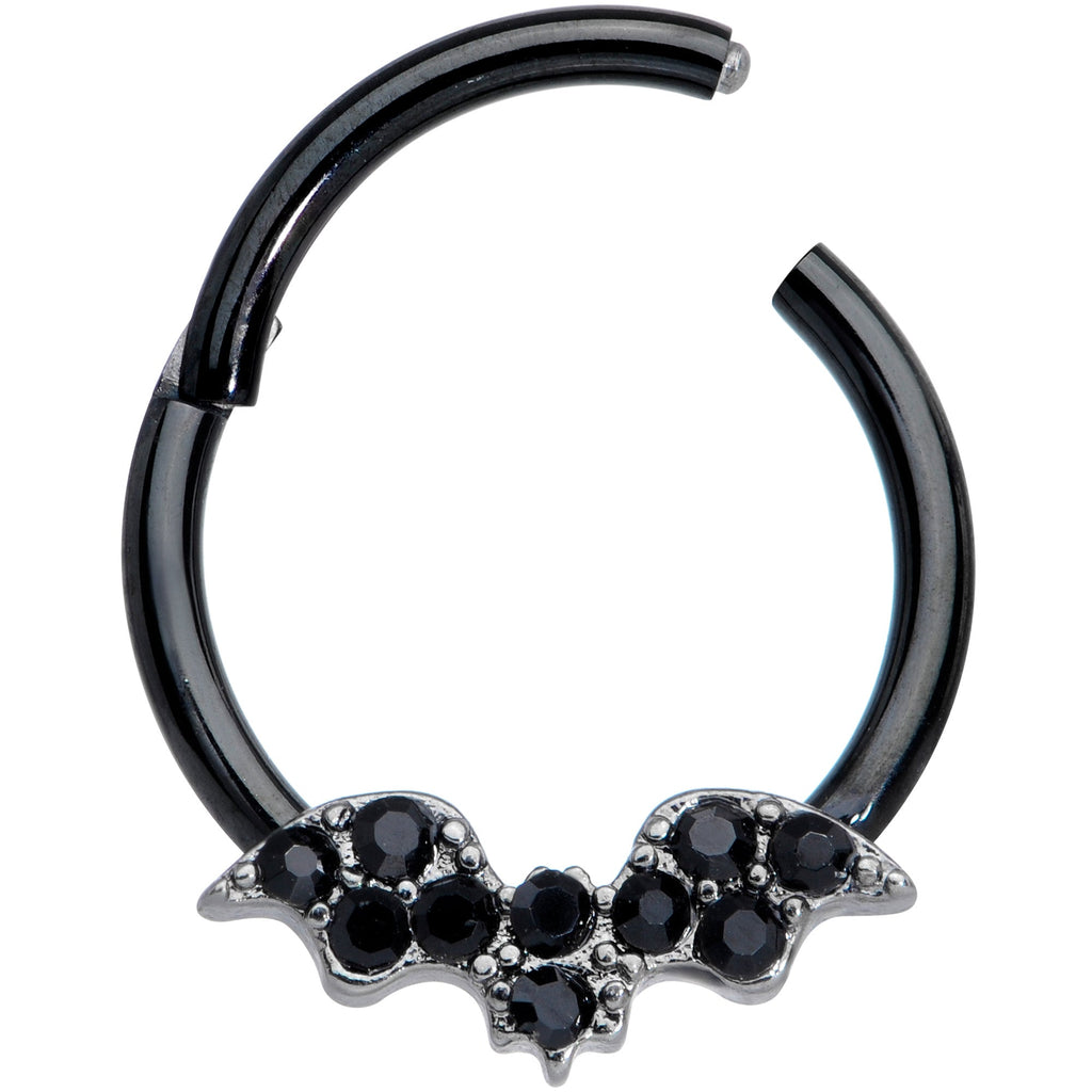 16G 3/8 Black Gem Black Plated Bat Hinged Segment Ring