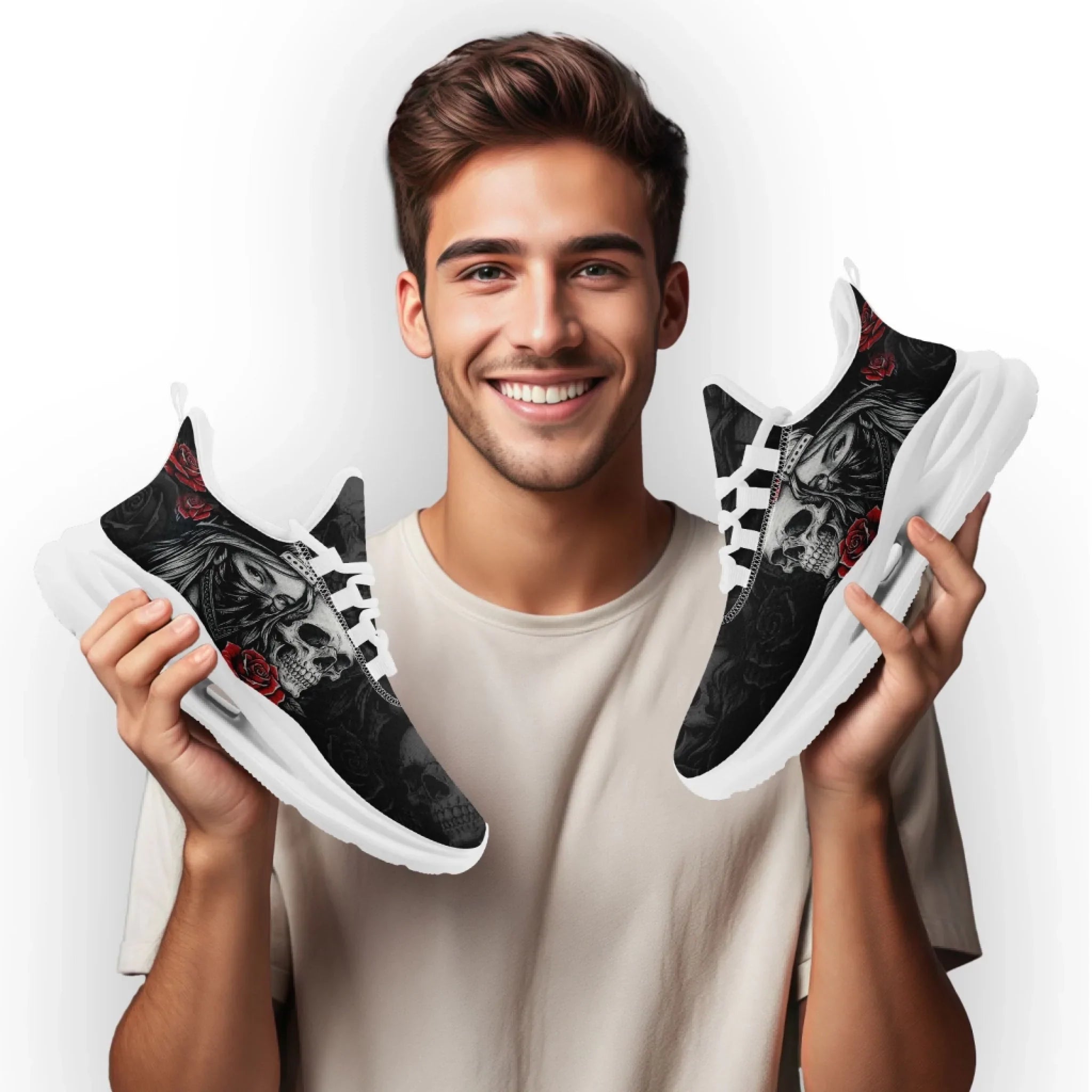 Personalized Skull Fashion Sneakers, Dark Soul Walking Shoes,Comfortable Gothic Street Style