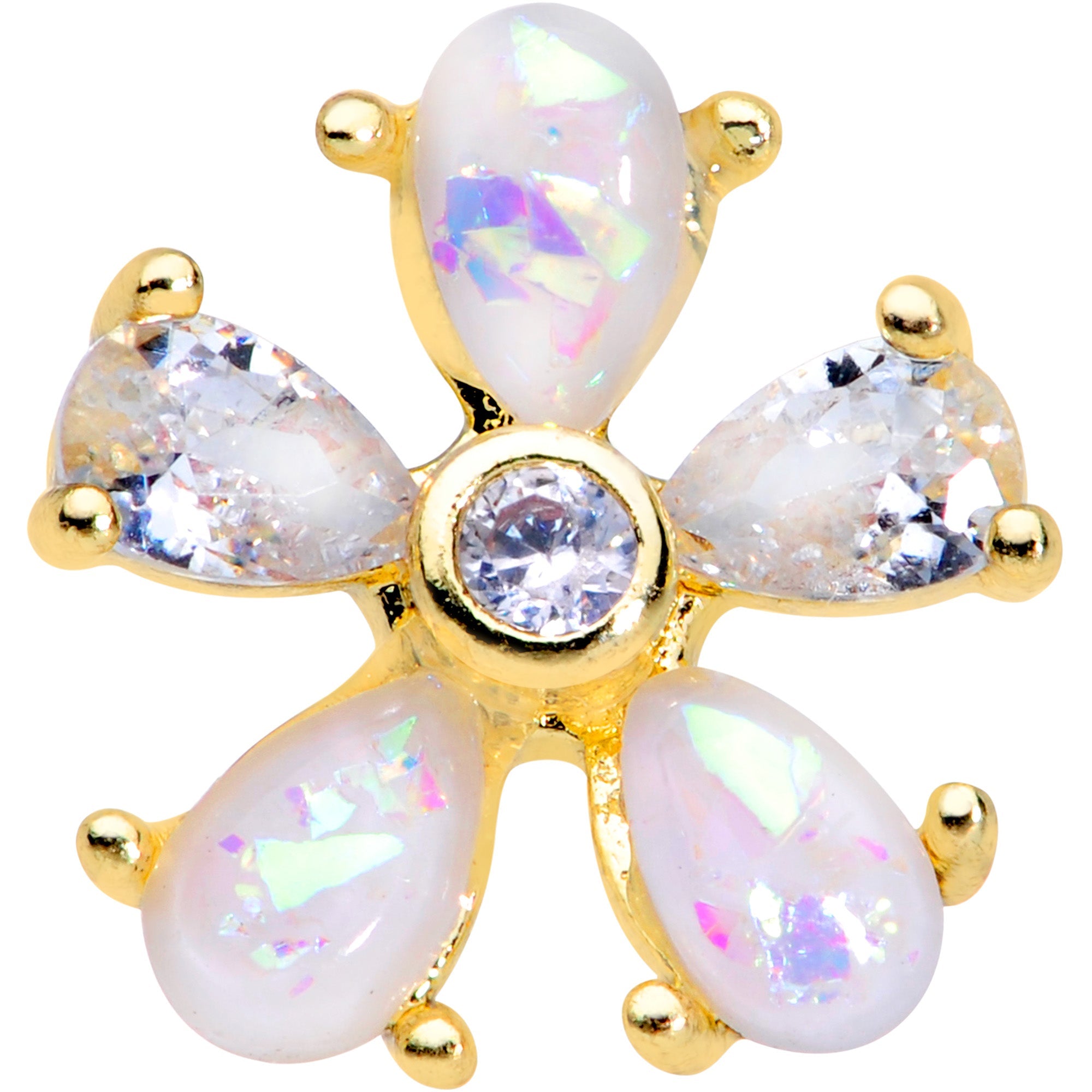 16G 1/4 White Faux Opal Gold Tone Flower Cartilage Tragus