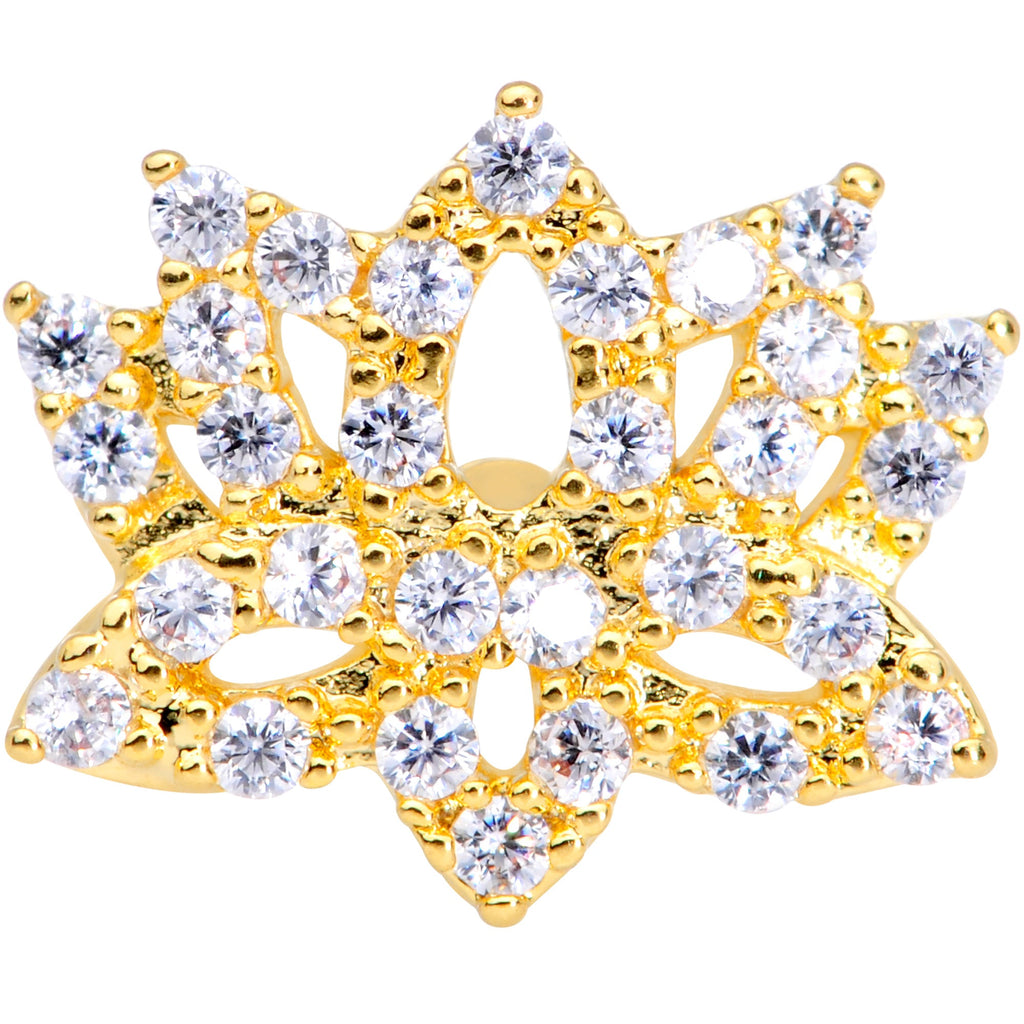 16G 1/4 Clear CZ Gem Gold Tone Lotus Flower Cartilage Tragus