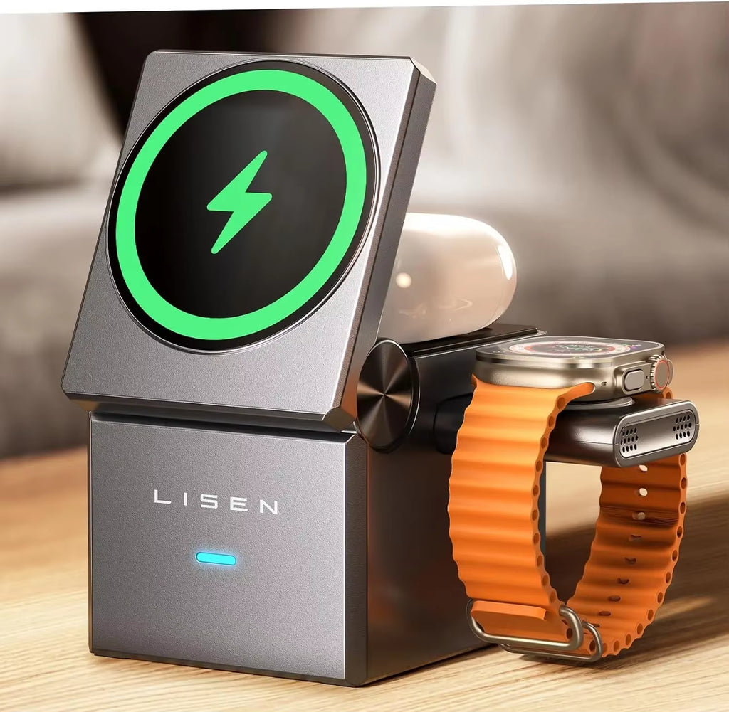 LISEN 3 in 1 Charging Station Cube for Multiple Devices Apple Fortravel Charger for Iphone 15 Pro Max Airpods Apple Watch