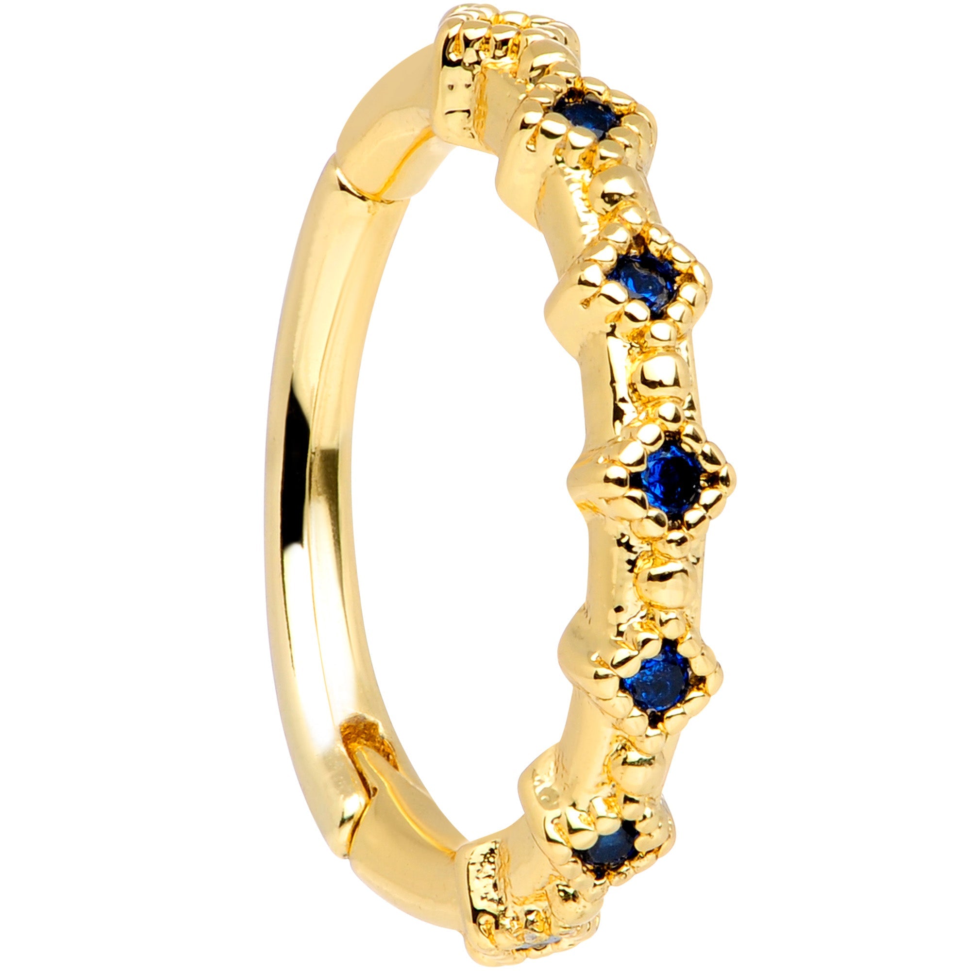 16G 3/8 Blue Gem Gold Tone Elegance Hinged Segment Ring