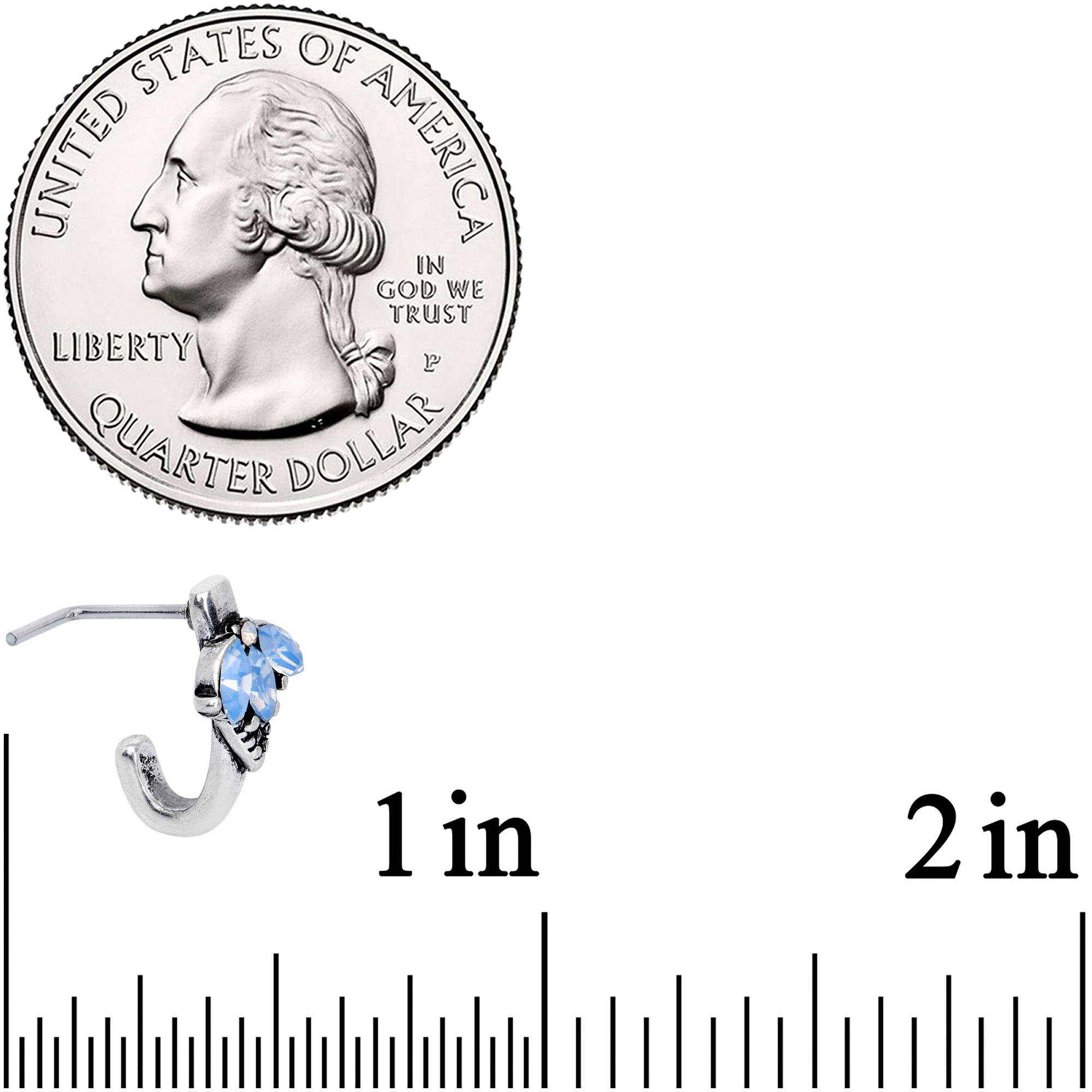 20G 5/16 Blue Faux Opal L Shaped Faux Hoop Nose Ring