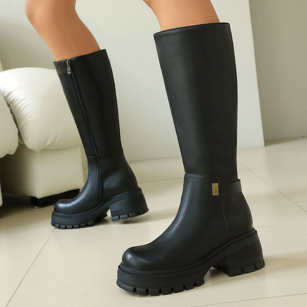 High Heel Over-the-Knee Boots for Women, Faux Suede Punk Style Chunky Heel Autumn/Winter Fashion