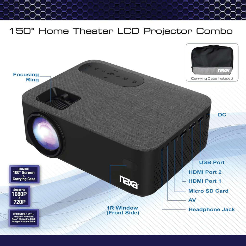 Naxa 150" Home Theater LCD Projector Combo - Refurbished