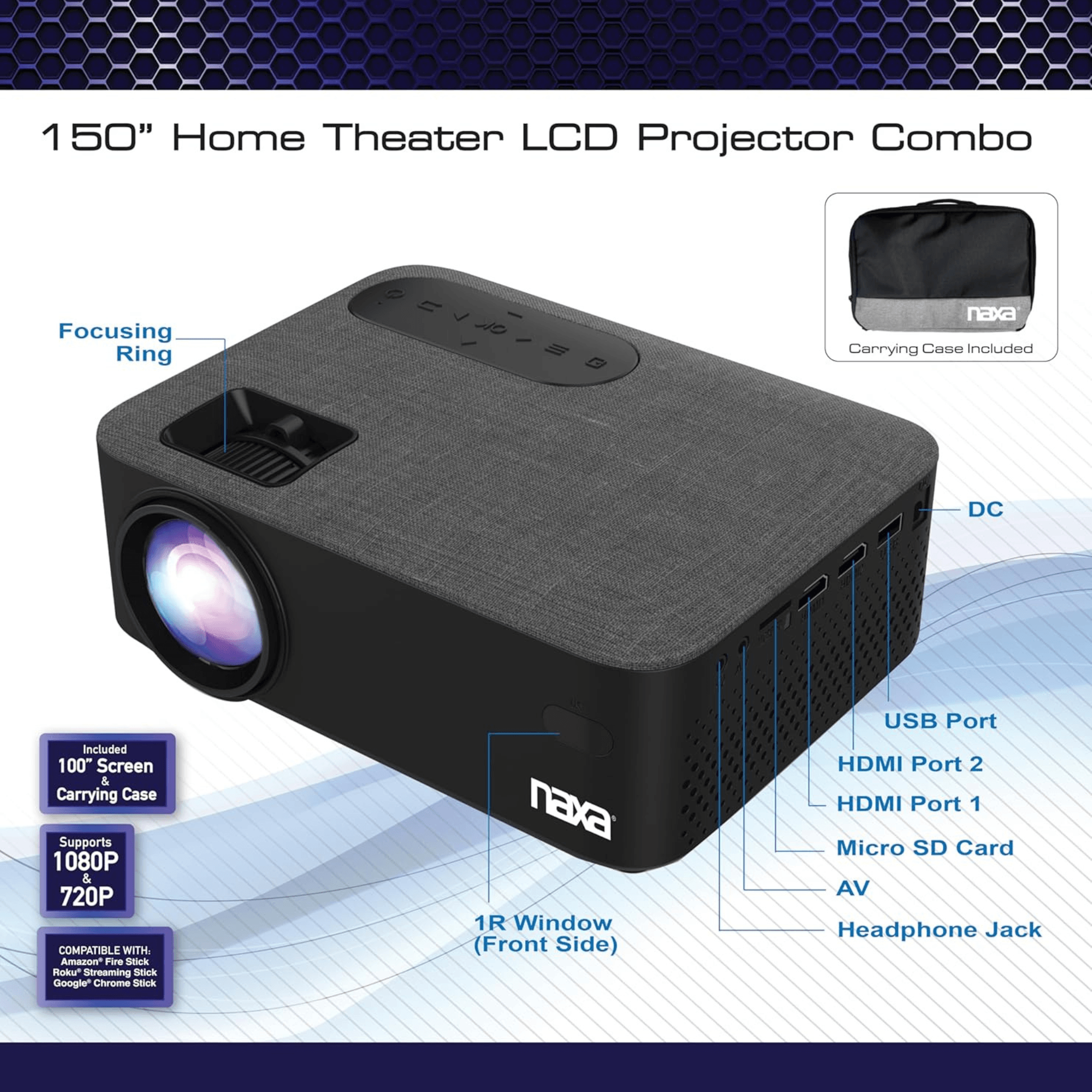 Naxa 150" Home Theater LCD Projector Combo - Refurbished