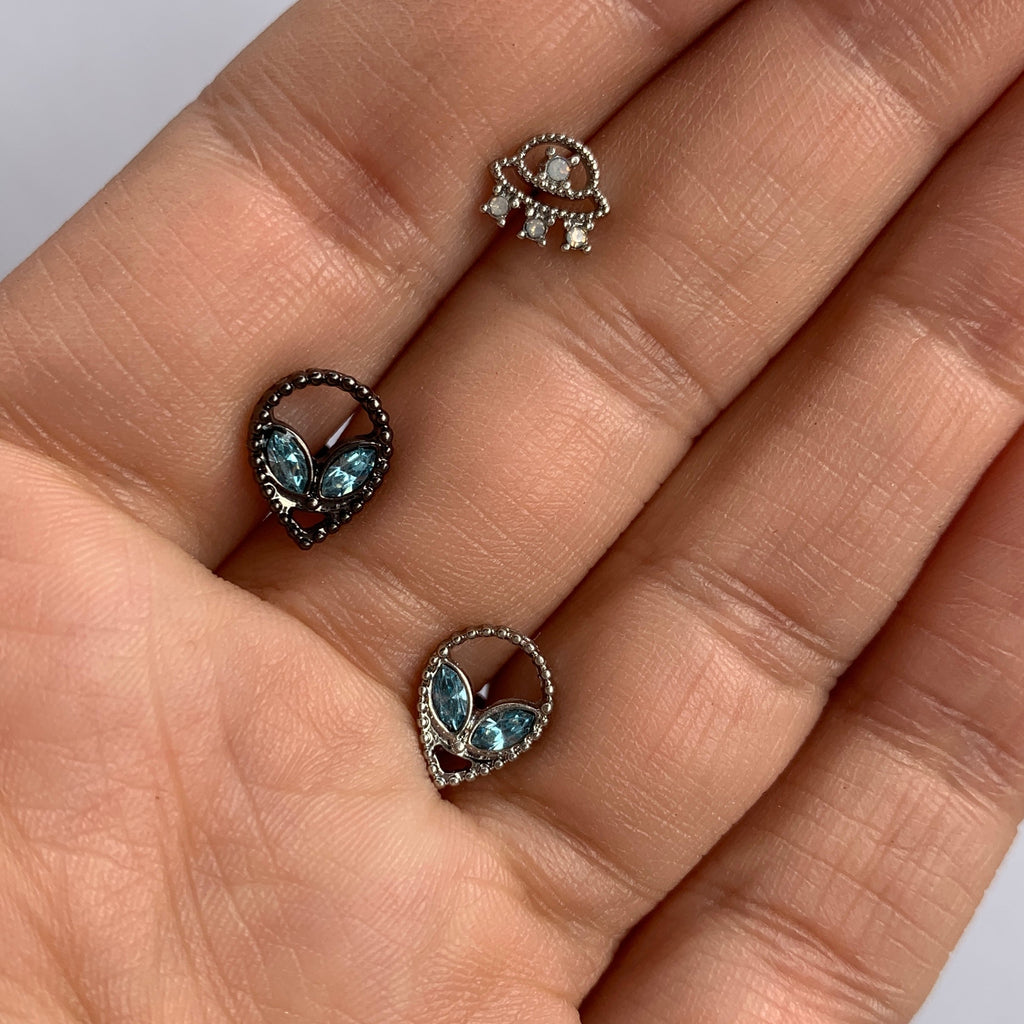 16G 5/16 Aqua Gem Black Alien Labret Monroe Tragus
