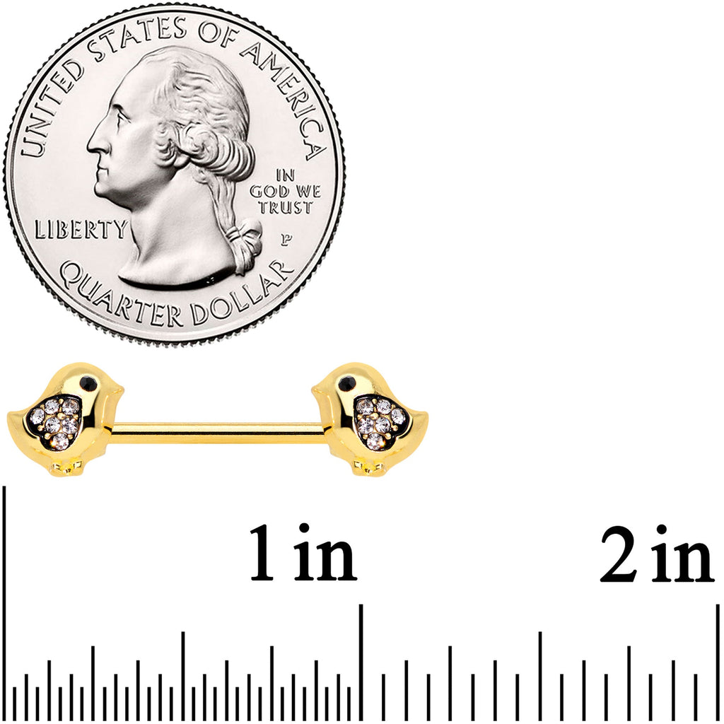 14G 9/16 Clear Gem Gold Tone Easter Chick Nipple Ring Set