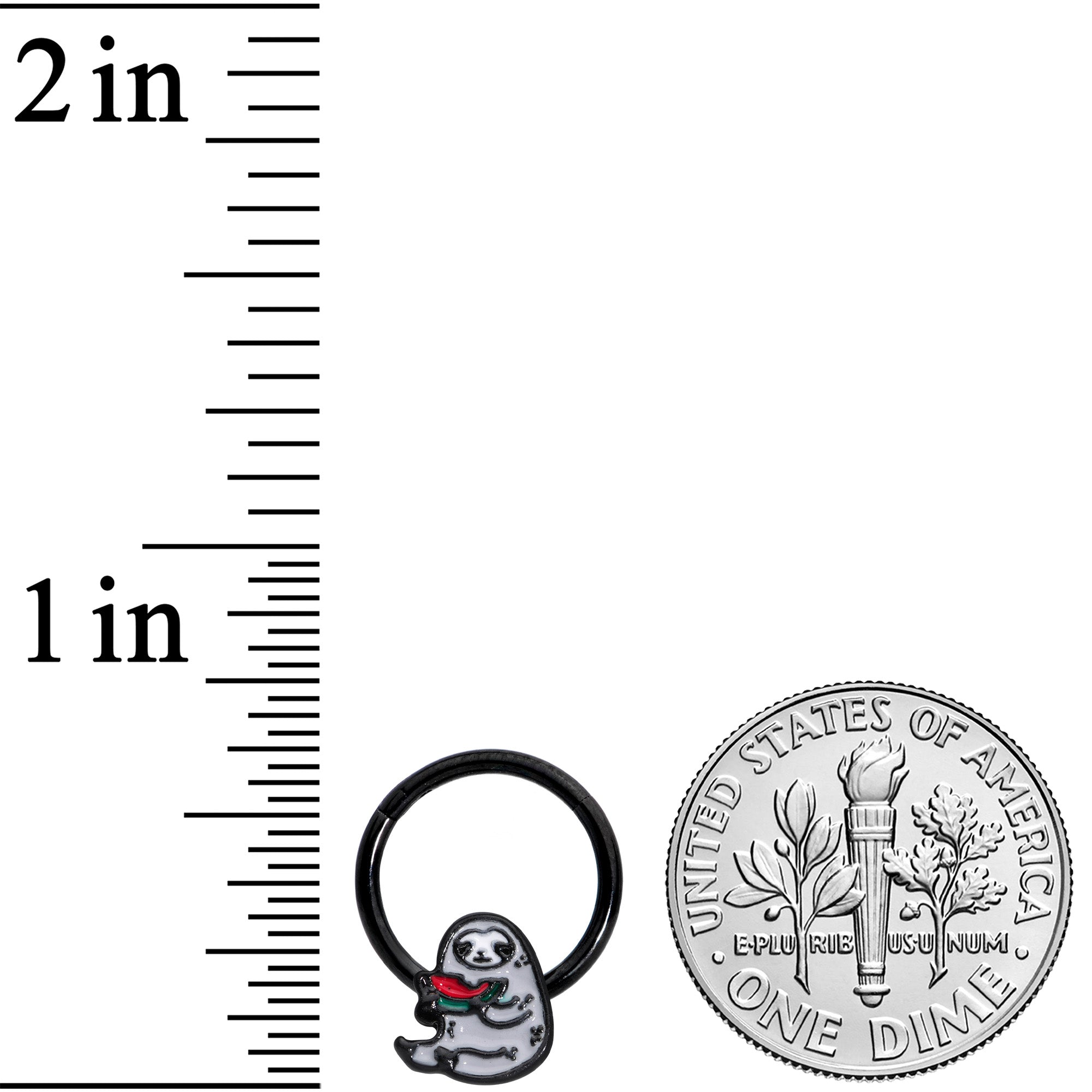16G 3/8 Black Watermelon Sloth Hinged Segment Ring